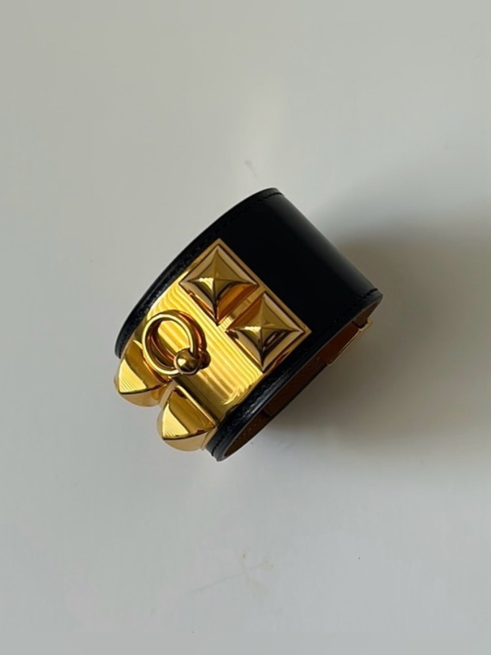 Hermes Collier De Chien Black Leather Gold Bracelet